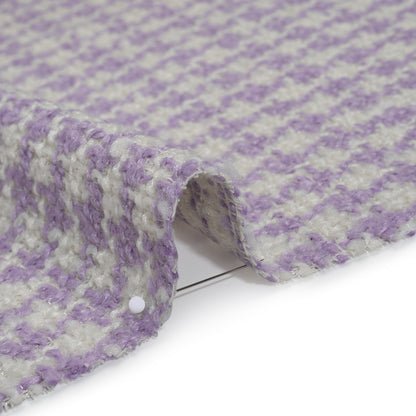 Polyester Boucle Tweed with Metallic Accents - Lavender, White and Silver Houndstooth - Deadstock Detail