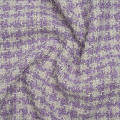 Polyester Boucle Tweed with Metallic Accents - Lavender, White and Silver Houndstooth - Deadstock