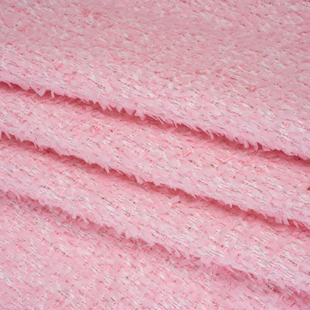 Flag Fringe Polyester Tweed - Baby Pink and White - Deadstock Folded
