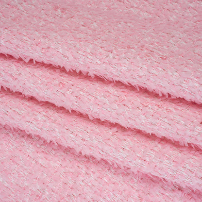 Flag Fringe Polyester Tweed - Baby Pink and White - Deadstock Folded