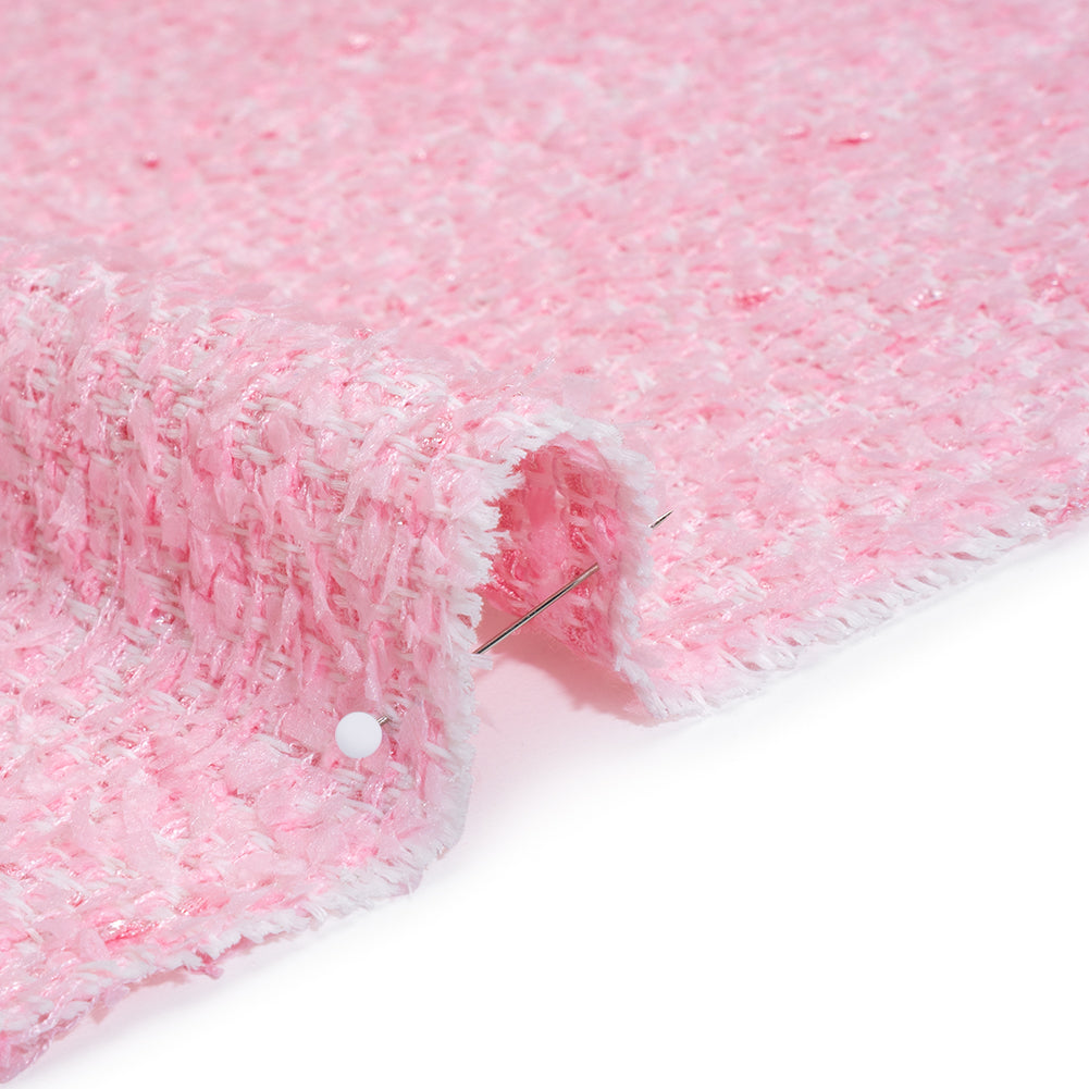 Flag Fringe Polyester Tweed - Baby Pink and White - Deadstock Detail