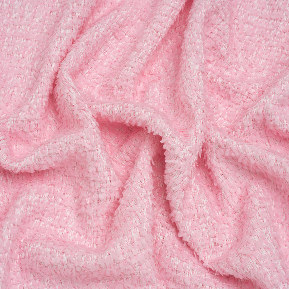 Flag Fringe Polyester Tweed - Baby Pink and White - Deadstock
