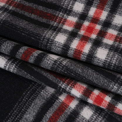 Brushed Wool Blend Twill Coating - Black, Red and White Plaid - Deadstock Folded