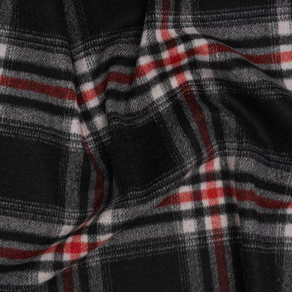 Brushed Wool Blend Twill Coating - Black, Red and White Plaid - Deadstock
