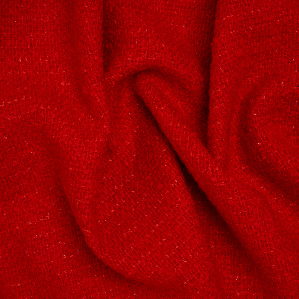 Brushed Wool Blend Boucle Tweed - Red - Deadstock