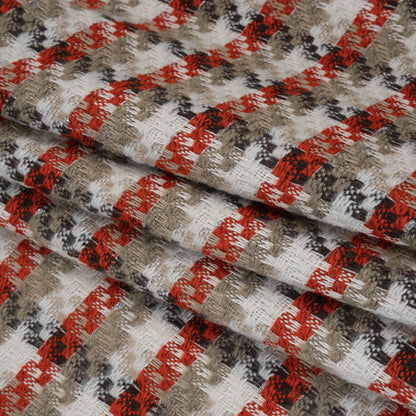 Metallic Brushed Acrylic Blend Tweed - Red, Natural and Dark Brown Plaid - Deadstock Folded
