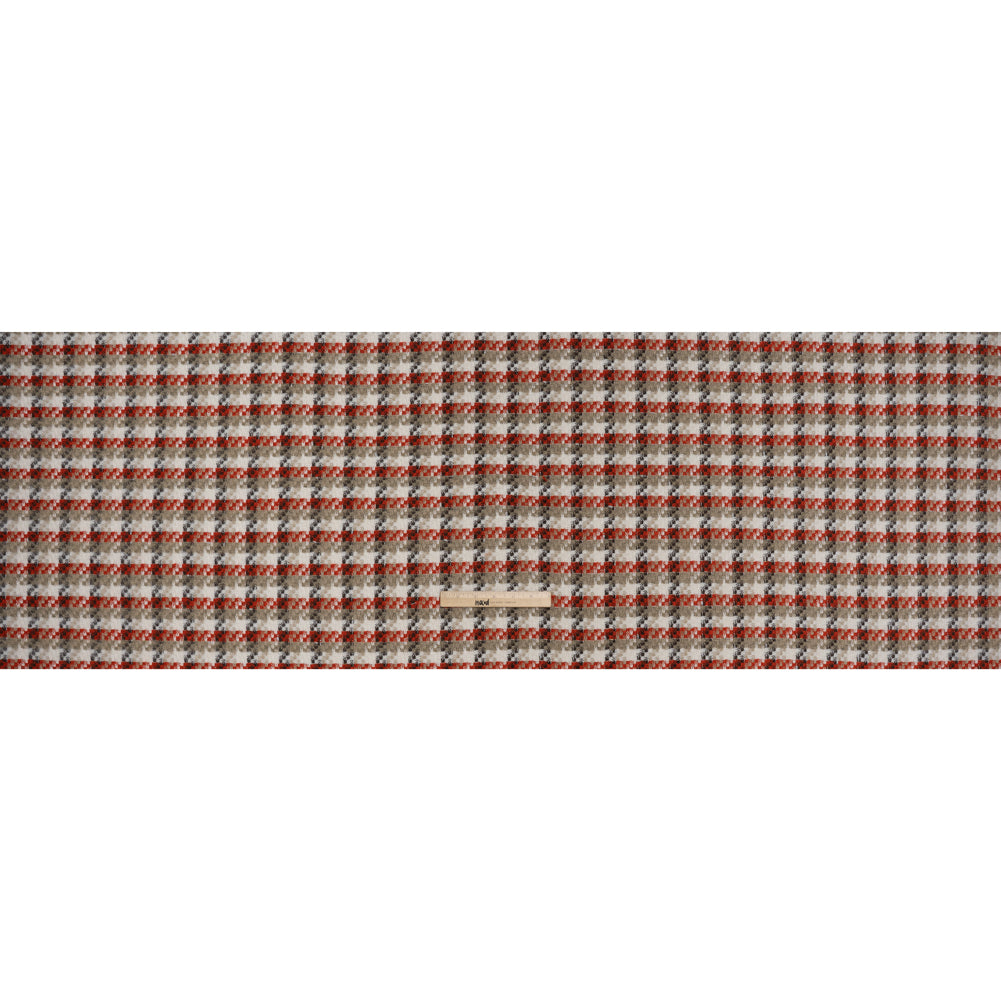 Metallic Brushed Acrylic Blend Tweed - Red, Natural and Dark Brown Plaid - Deadstock - Full