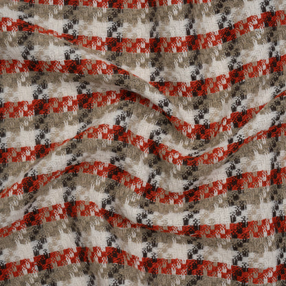 Metallic Brushed Acrylic Blend Tweed - Red, Natural and Dark Brown Plaid - Deadstock
