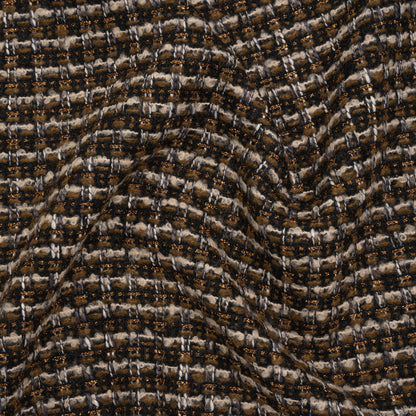 Metallic Wool Blend Boucle Tweed - Black, White and Copper Stripes - Deadstock