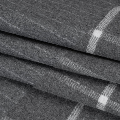 Brushed Wool Blend Double Cloth Coating - Heathered Gray and White Chalk Stripes and Windowpane Checks - Deadstock Folded