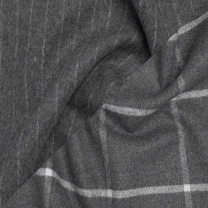 Brushed Wool Blend Double Cloth Coating - Heathered Gray and White Chalk Stripes and Windowpane Checks - Deadstock