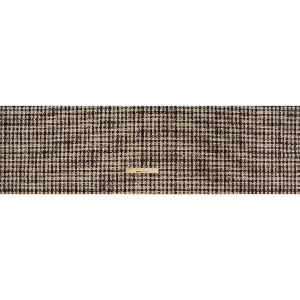 Metallic Wool Blend Boucle Tweed with Eyelash Fringe - Brown and Cream Checks - Deadstock - Full