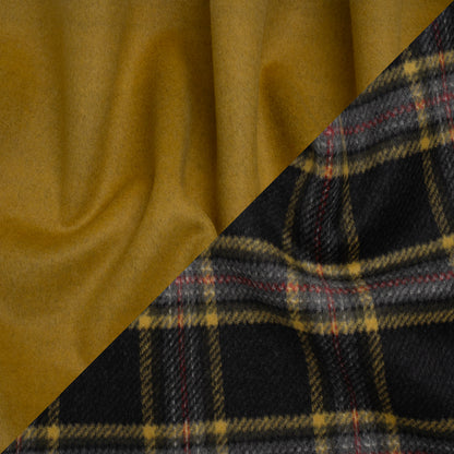 Brushed Wool Blend Double Cloth Coating - Mustard Yellow, Dark Gray and Red Plaid - Deadstock