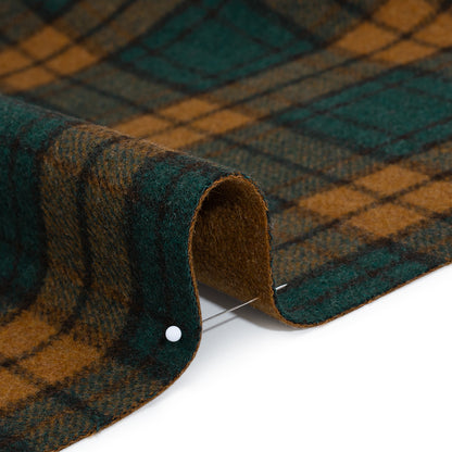 Brushed Wool Blend Double Cloth Coating - Warm Tan and Teal Plaid - Deadstock Detail