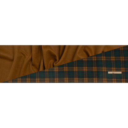 Brushed Wool Blend Double Cloth Coating - Warm Tan and Teal Plaid - Deadstock - Full