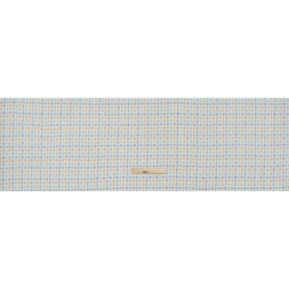 Polyester Boucle Tweed - Baby Blue, Pale Beige and White Plaid - Deadstock - Full