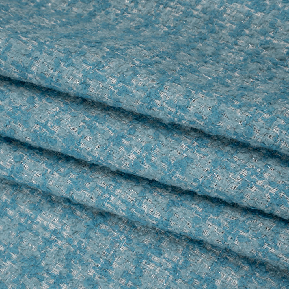 Wool Blend Boucle Tweed - Pale Blue, Sky and White Check - Deadstock Folded