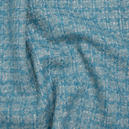 Wool Blend Boucle Tweed - Pale Blue, Sky and White Check - Deadstock