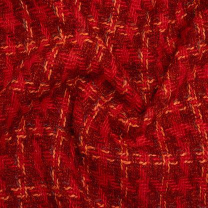 Polyester Tweedy Twill - Bright Red, Creamsicle and Brick Plaid - Deadstock