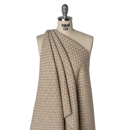 Metallic Brushed Polyester Tweed with Baby Sequins - Off White, Tan and Beige Geometric - Deadstock Drape