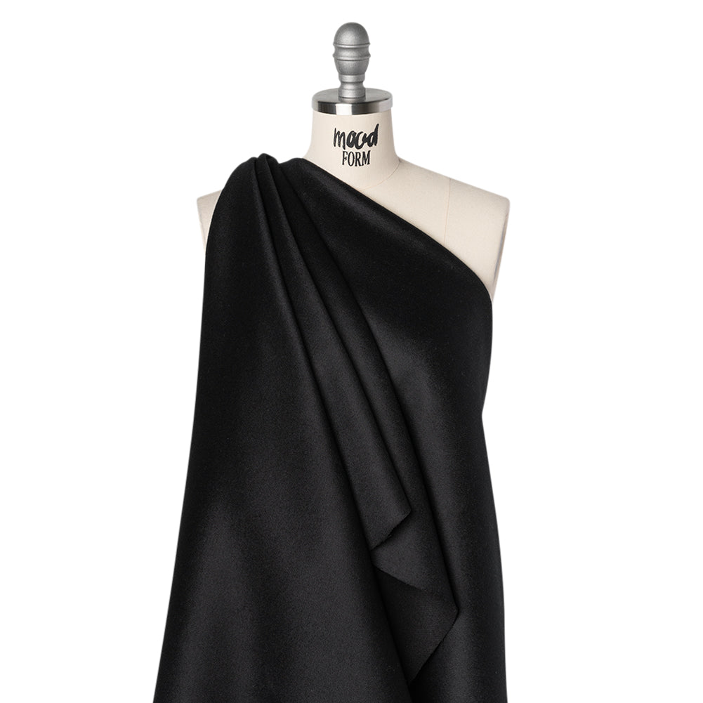 Brushed Wool Blend Twill Coating - Black - Deadstock Drape