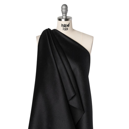 Brushed Wool Blend Twill Coating - Black - Deadstock Drape