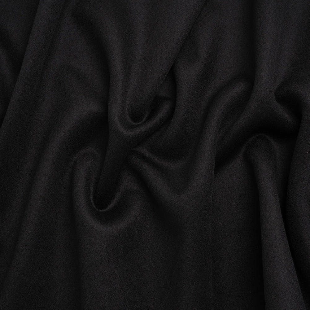 Brushed Wool Blend Twill Coating - Black - Deadstock