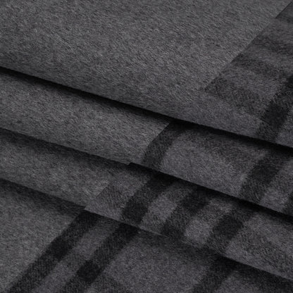 Brushed Wool Blend Double Cloth Twill Coating - Gray and Black Plaid - Deadstock Folded