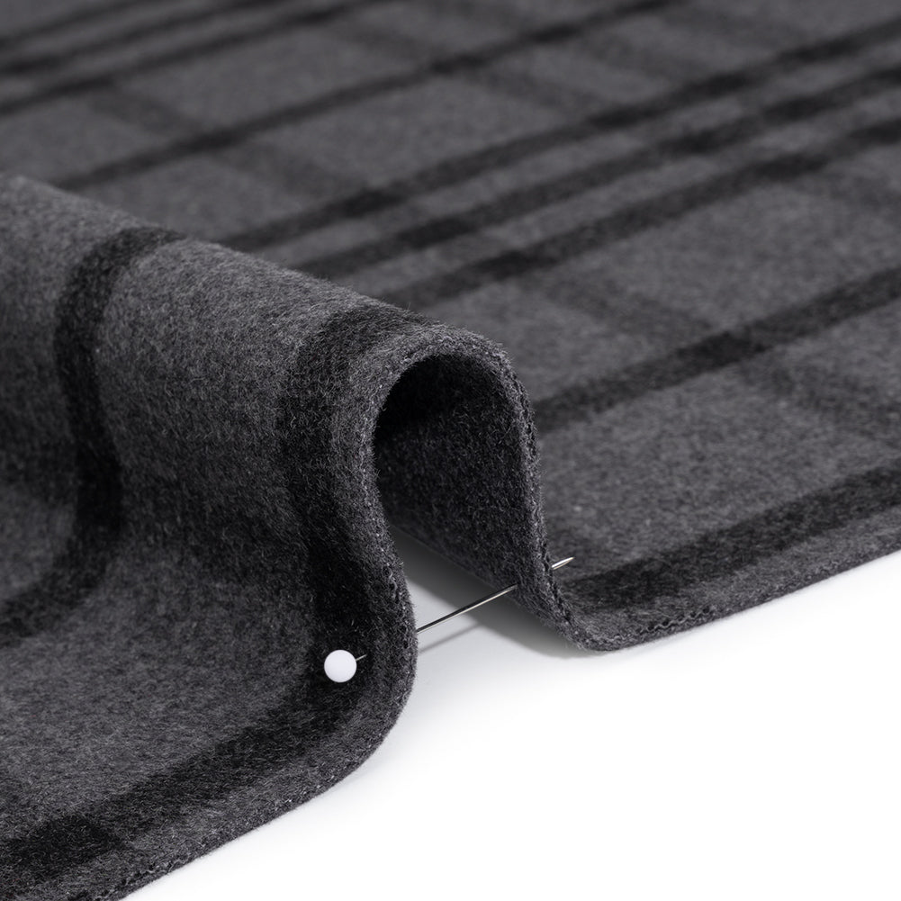 Brushed Wool Blend Double Cloth Twill Coating - Gray and Black Plaid - Deadstock Detail