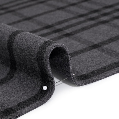 Brushed Wool Blend Double Cloth Twill Coating - Gray and Black Plaid - Deadstock Detail