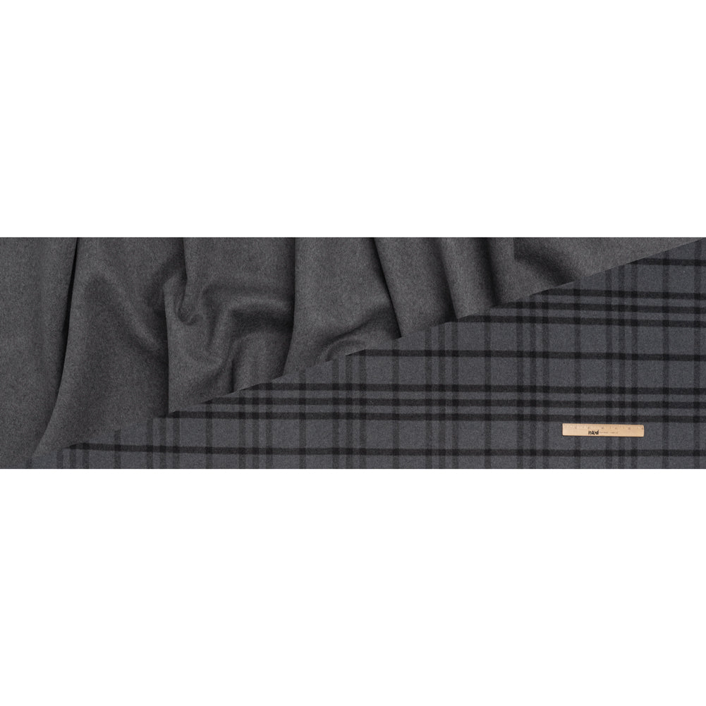 Brushed Wool Blend Double Cloth Twill Coating - Gray and Black Plaid - Deadstock - Full