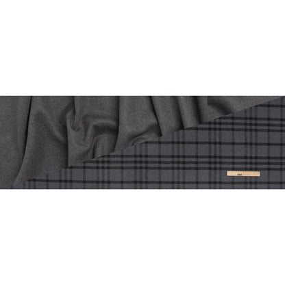 Brushed Wool Blend Double Cloth Twill Coating - Gray and Black Plaid - Deadstock - Full