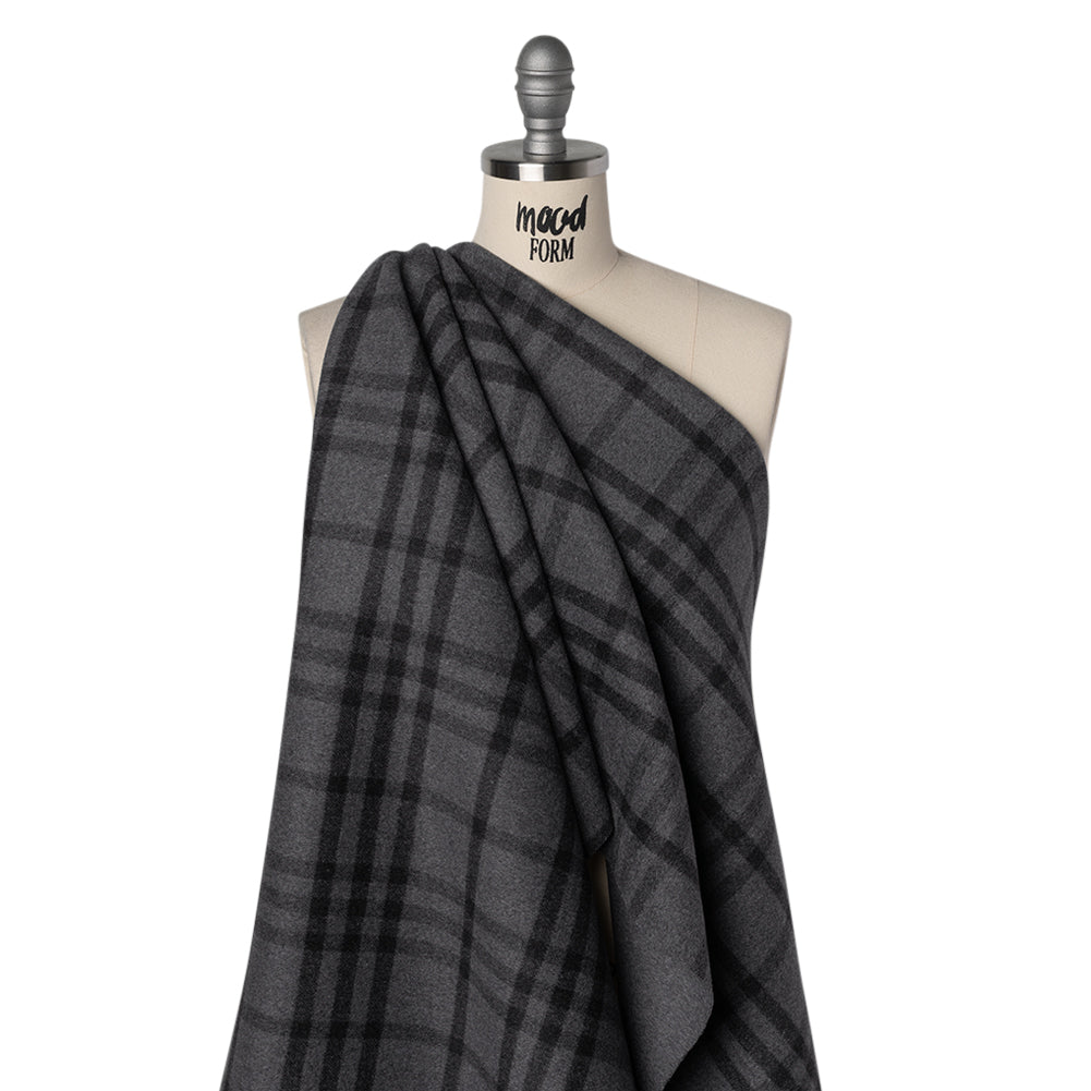Brushed Wool Blend Double Cloth Twill Coating - Gray and Black Plaid - Deadstock Drape