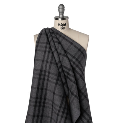 Brushed Wool Blend Double Cloth Twill Coating - Gray and Black Plaid - Deadstock Drape