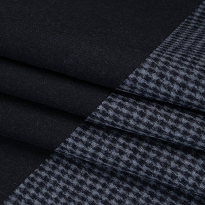Brushed Wool Blend Double Cloth Coating - Navy and Light Blue Little Houndstooth and Solid - Deadstock Folded
