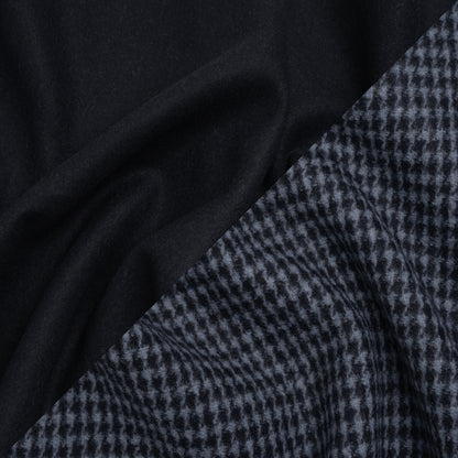 Brushed Wool Blend Double Cloth Coating - Navy and Light Blue Little Houndstooth and Solid - Deadstock