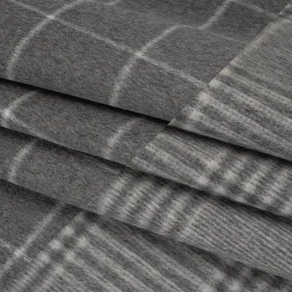 Brushed Wool Blend Double Cloth Coating - Heathered Gray and Off White Windowpane Checks and Glen Plaid - Deadstock Folded