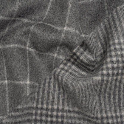Brushed Wool Blend Double Cloth Coating - Heathered Gray and Off White Windowpane Checks and Glen Plaid - Deadstock