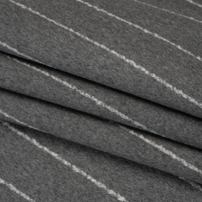 Brushed Wool Blend Double Cloth Twill Coating - Heathered Gray and White Textured Chalk Stripes - Deadstock Folded