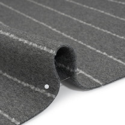 Brushed Wool Blend Double Cloth Twill Coating - Heathered Gray and White Textured Chalk Stripes - Deadstock Detail