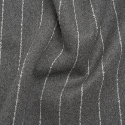 Brushed Wool Blend Double Cloth Twill Coating - Heathered Gray and White Textured Chalk Stripes - Deadstock