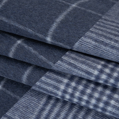 Brushed Wool Blend Double Cloth Coating - Heathered Dark Blue and Off White Windowpane Checks and Glen Plaid - Deadstock Folded
