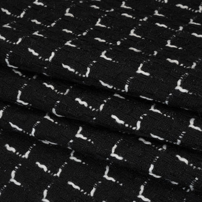 Wool Blend Tweed with Metallic Accents - Black and White Plaid Folded