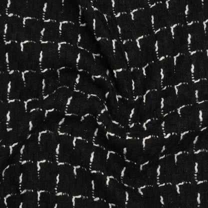 Wool Blend Tweed with Metallic Accents - Black and White Plaid