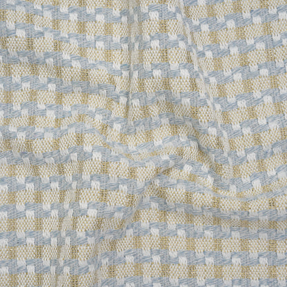 Metallic Polyester Tweed - Baby Blue, White and Gold Plaid - Deadstock