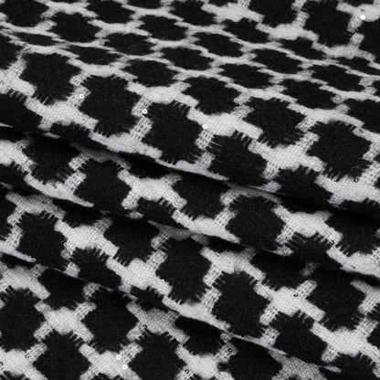 Wool Blend Tweed with Clear Baby Sequins - Black and White Chunky Houndstooth - Deadstock Folded