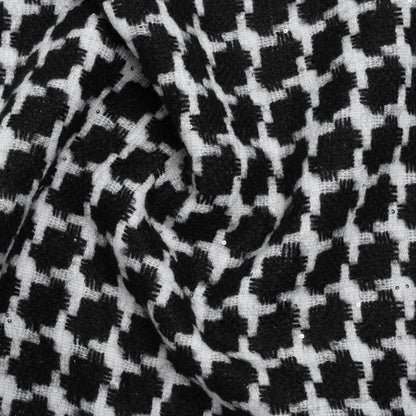 Wool Blend Tweed with Clear Baby Sequins - Black and White Chunky Houndstooth - Deadstock