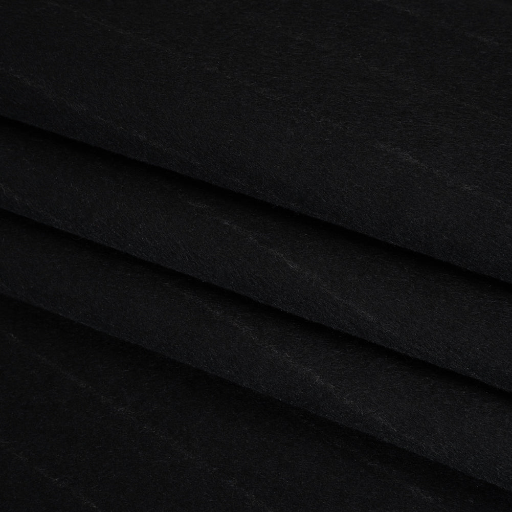 Brushed Wool Blend Double Cloth Coating - Black and Gray Chalk Stripes - Deadstock Folded