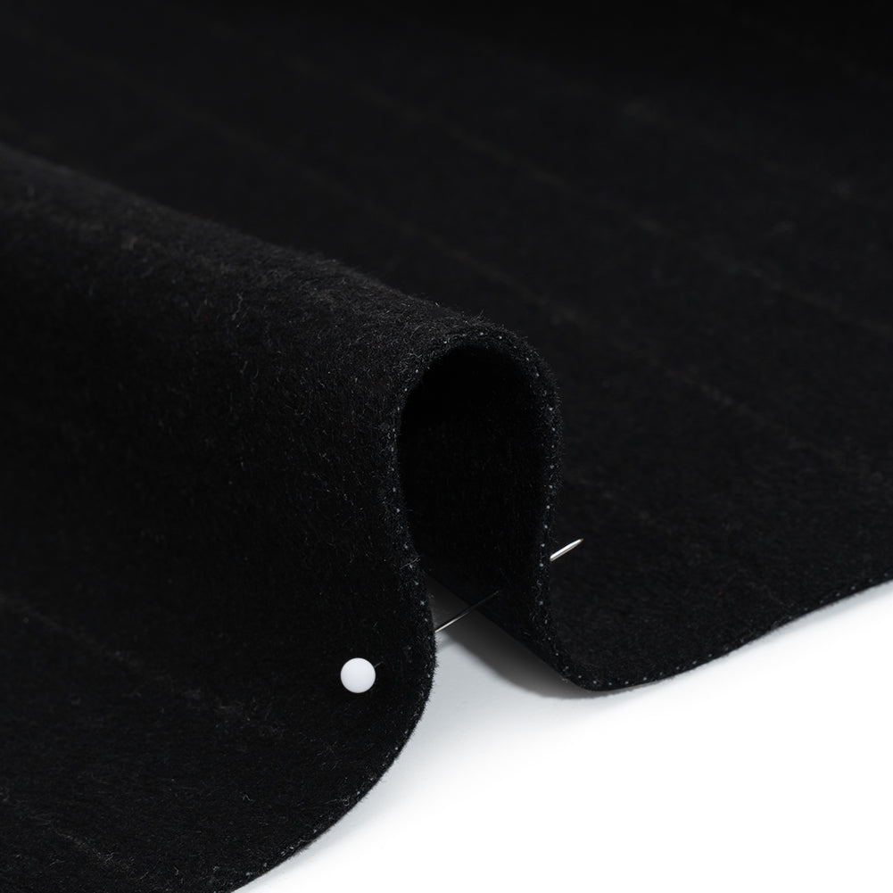 Brushed Wool Blend Double Cloth Coating - Black and Gray Chalk Stripes - Deadstock Detail