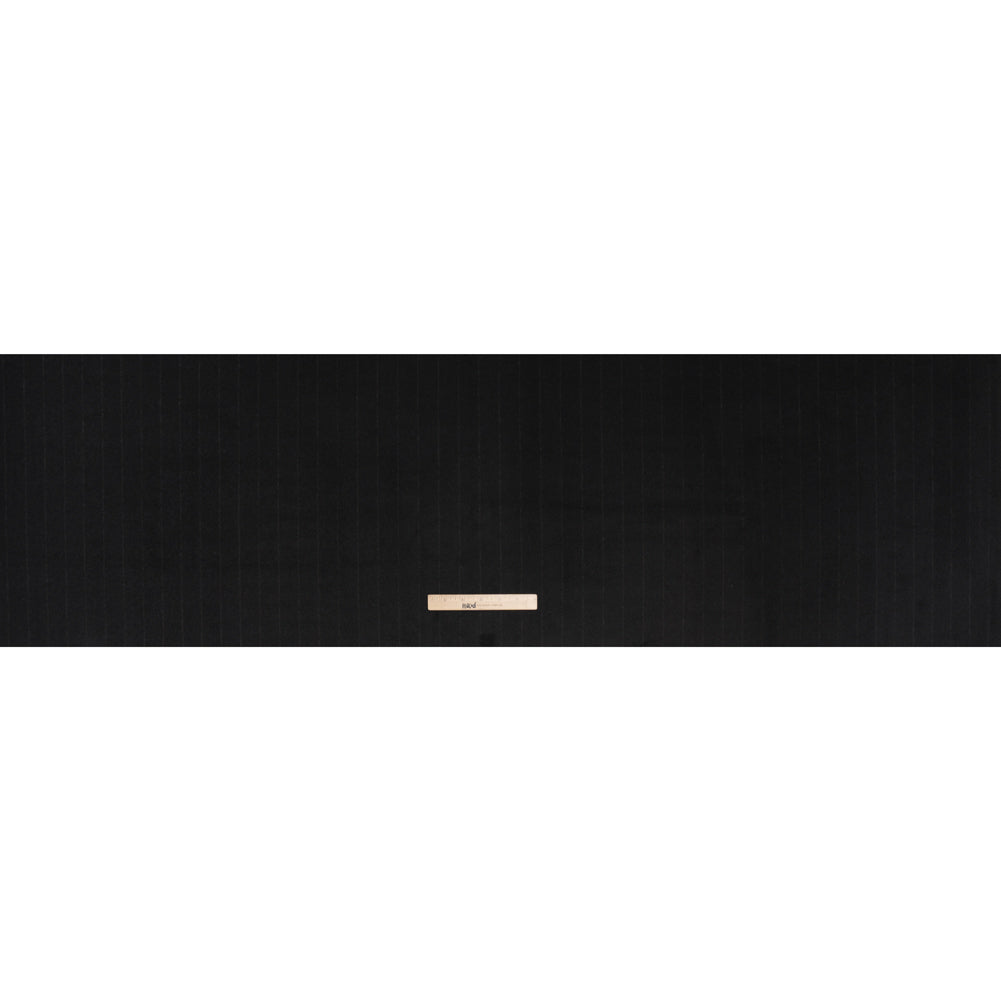 Brushed Wool Blend Double Cloth Coating - Black and Gray Chalk Stripes - Deadstock - Full